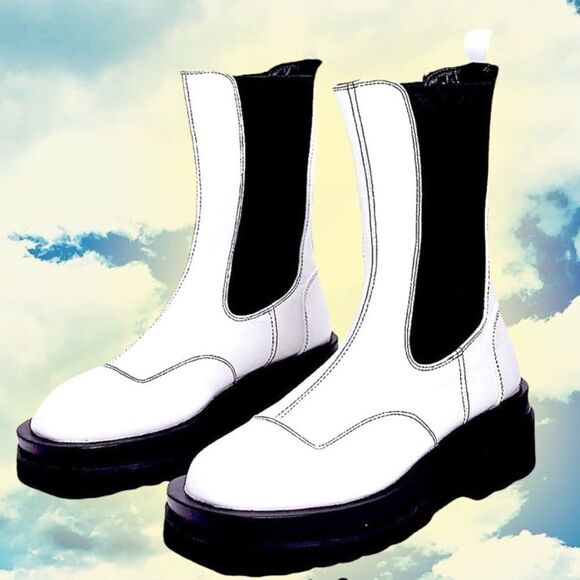 White Slip-On Chelsea Boot with Chunky Soles - Picture 8 of 9